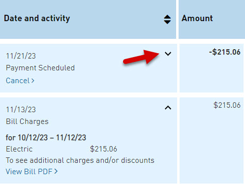 billing and payment history with scheduled payment