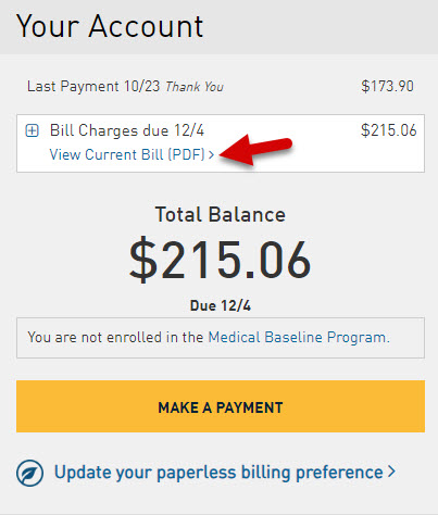 Arrow pointing at View Current Bill PDF on Your Account dashboard.jpg