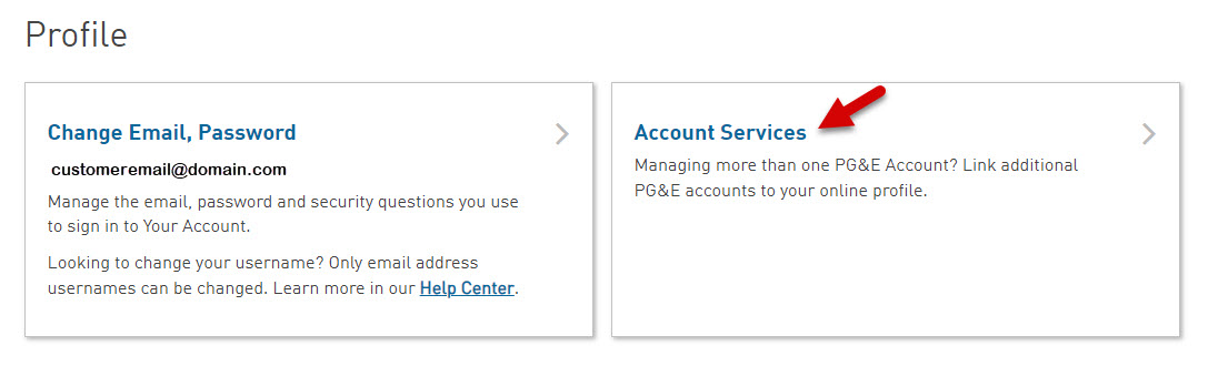 arrow pointing to account services under profile section of edit profile and alerts