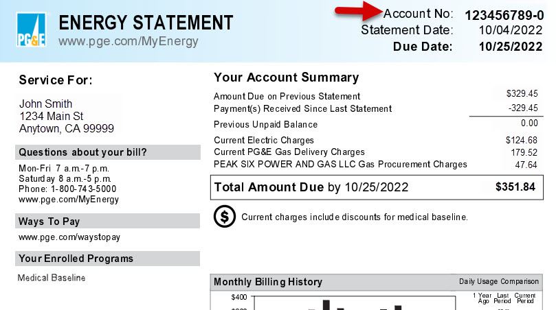 top of bill showing account number