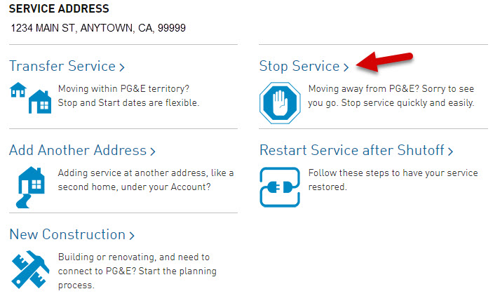 image of start or stop service screen with arrow pointing to stop service